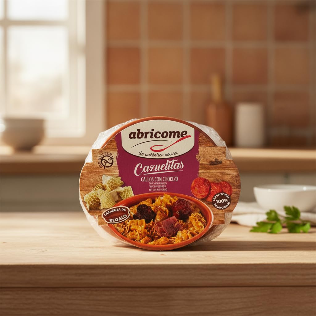 abricome Cazuelitas de Callos con Chorizo y Jamón Serrano - Receta Tradicional Española Sin Gluten - Plato Preparado Listo en 3 Minutos - Envase con Cazuela Incluida - 415g