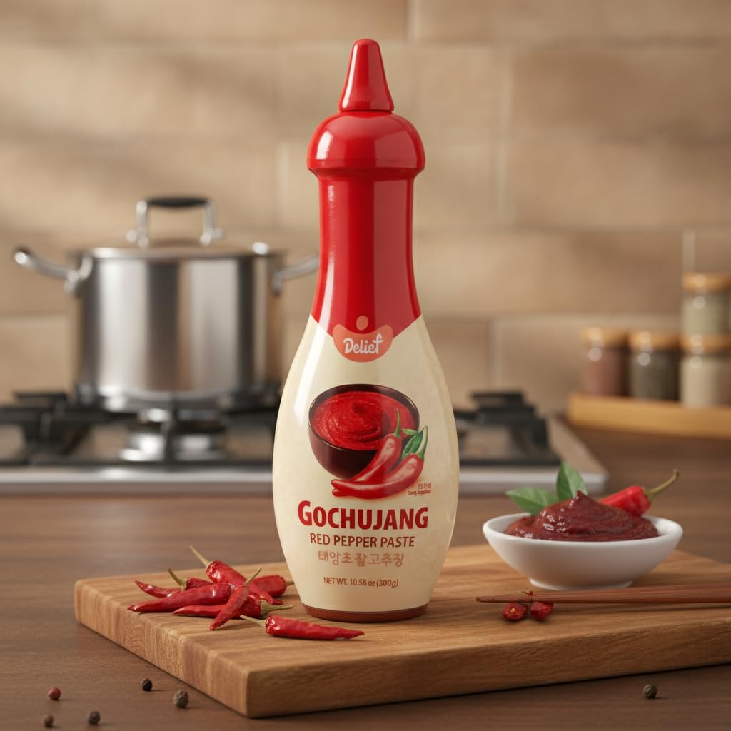 Gochujang Salsa de Chile Rojo Coreana - Pasta de Pimiento Picante Auténtica de Corea del Sur para Bibimbap, Tteokbokki y Marinados - Sabor Equilibrado Picante y Dulce - Bote 300g - NEXU