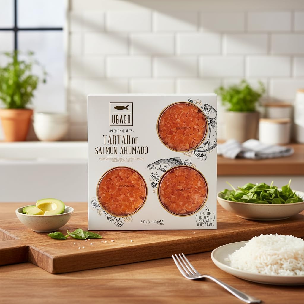 Tartar de Salmón Ahumado de Noruega - Pack Ahorro 3 x 100g (300g total) - Rico en Omega-3 y Proteínas - Sin Azúcares Añadidos - Ubago -Listo para Servir - Ideal para Ensaladas y Poke Bowls - NEXU