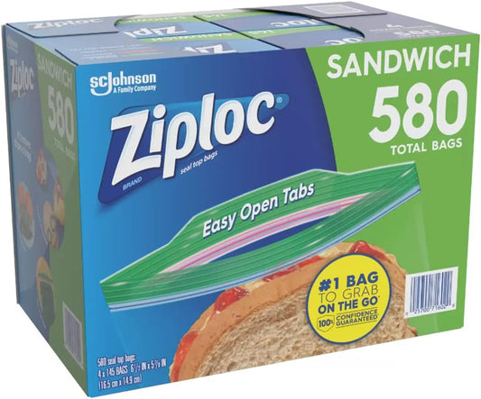 Ziploc Easy Open Tabs Bolsas para sándwich 580, 145 unidades (Paquete de 4)