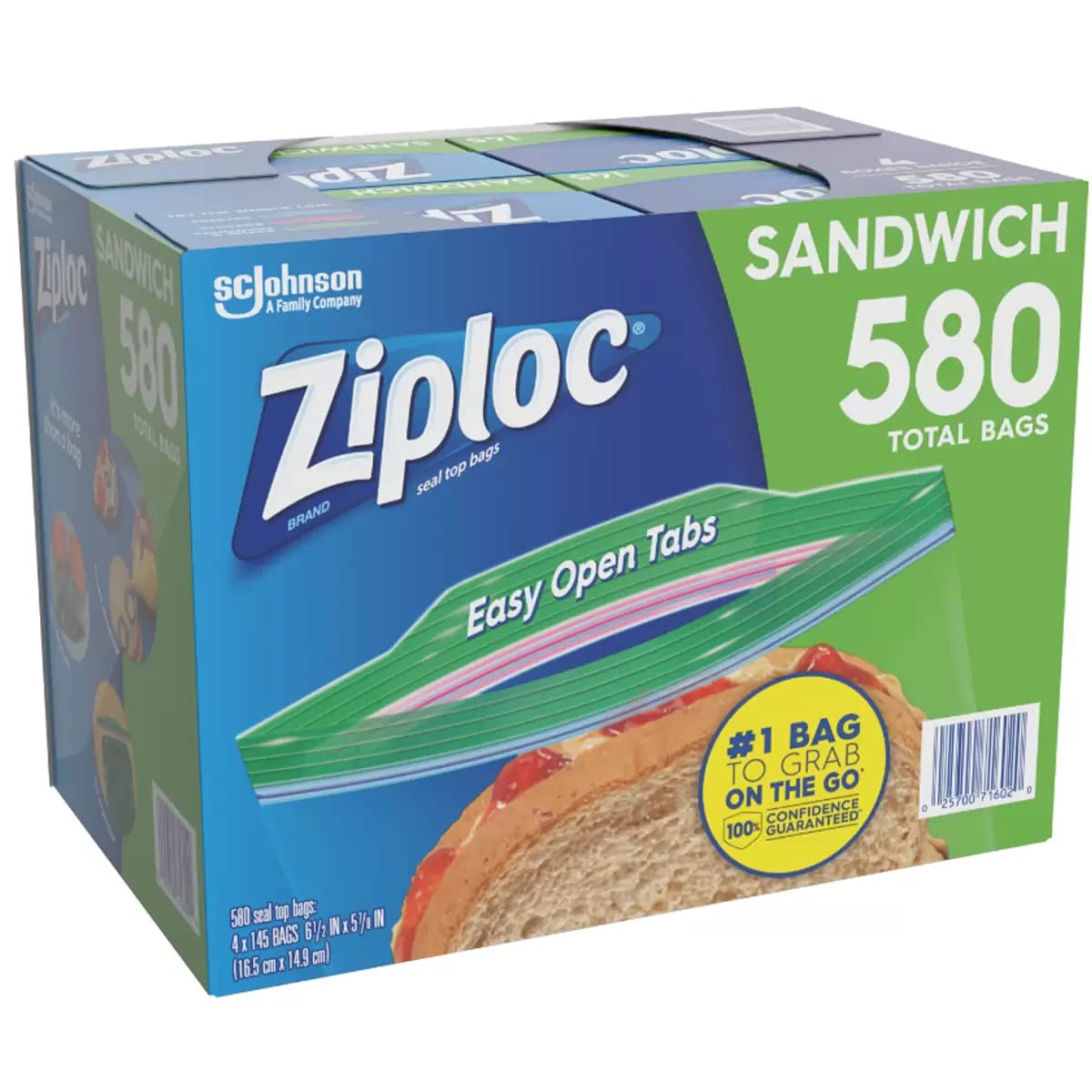 Ziploc Easy Open Tabs Bolsas para sándwich 580, 145 unidades (Paquete de 4)