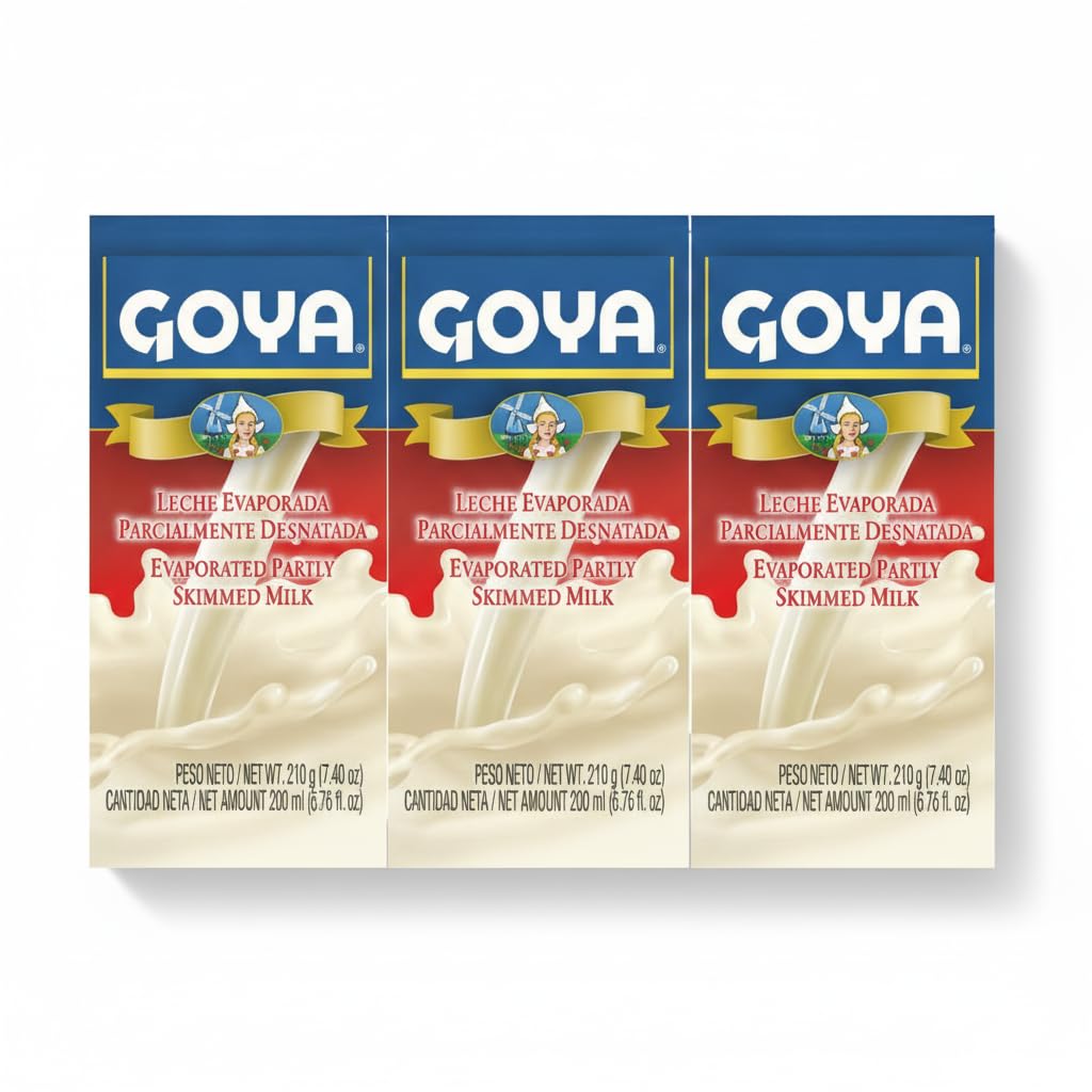 Leche Evaporada Parcialmente Desnatada - Pack de 3 Unidades (3 x 210g) - Ideal para Repostería, Salsas y Café - GOYA - Textura Cremosa y Versátil para Cocinar - NEXU