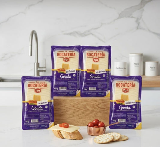 Queso Gouda Sin Lactosa Loncheado - Pack Ahorro 4 Unidades x 150g - Queso Suave para Sándwiches y Bocadillos - La Bocatería TGT - Alto en Proteína - NEXU