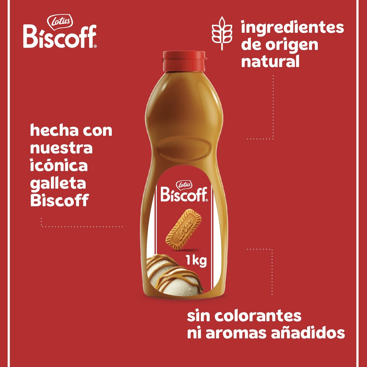 Biscoff Lotus | Topping | Cobertura para Postres hecho con las Galletas Caramelizadas | Vegano | Sin Aromas ni Colorantes Artificiales | Botella Exprimible | 1kg