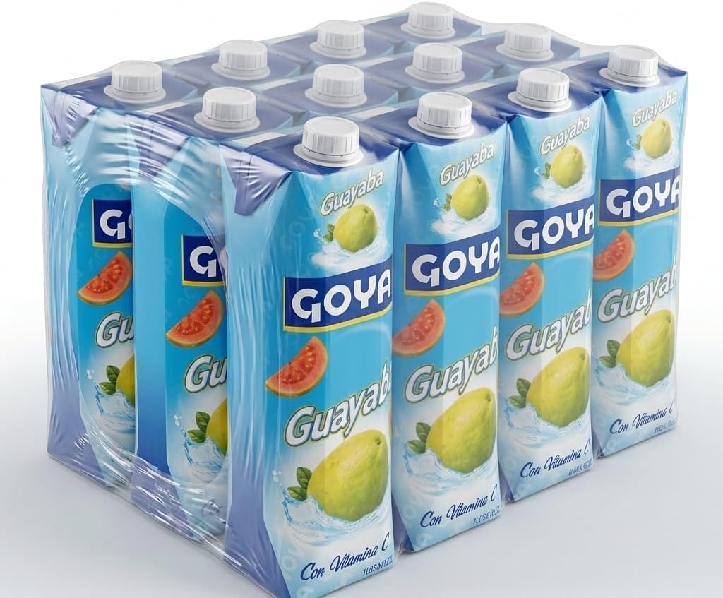 Jugo de Guayaba con Vitamina C - Pack de 12 Bricks de 1 Litro - Néctar de Fruta Tropical Refrescante - Formato Familiar Ahorro de 12L - Goya - Ideal para Desayunos, Cócteles y Postres - NEXU