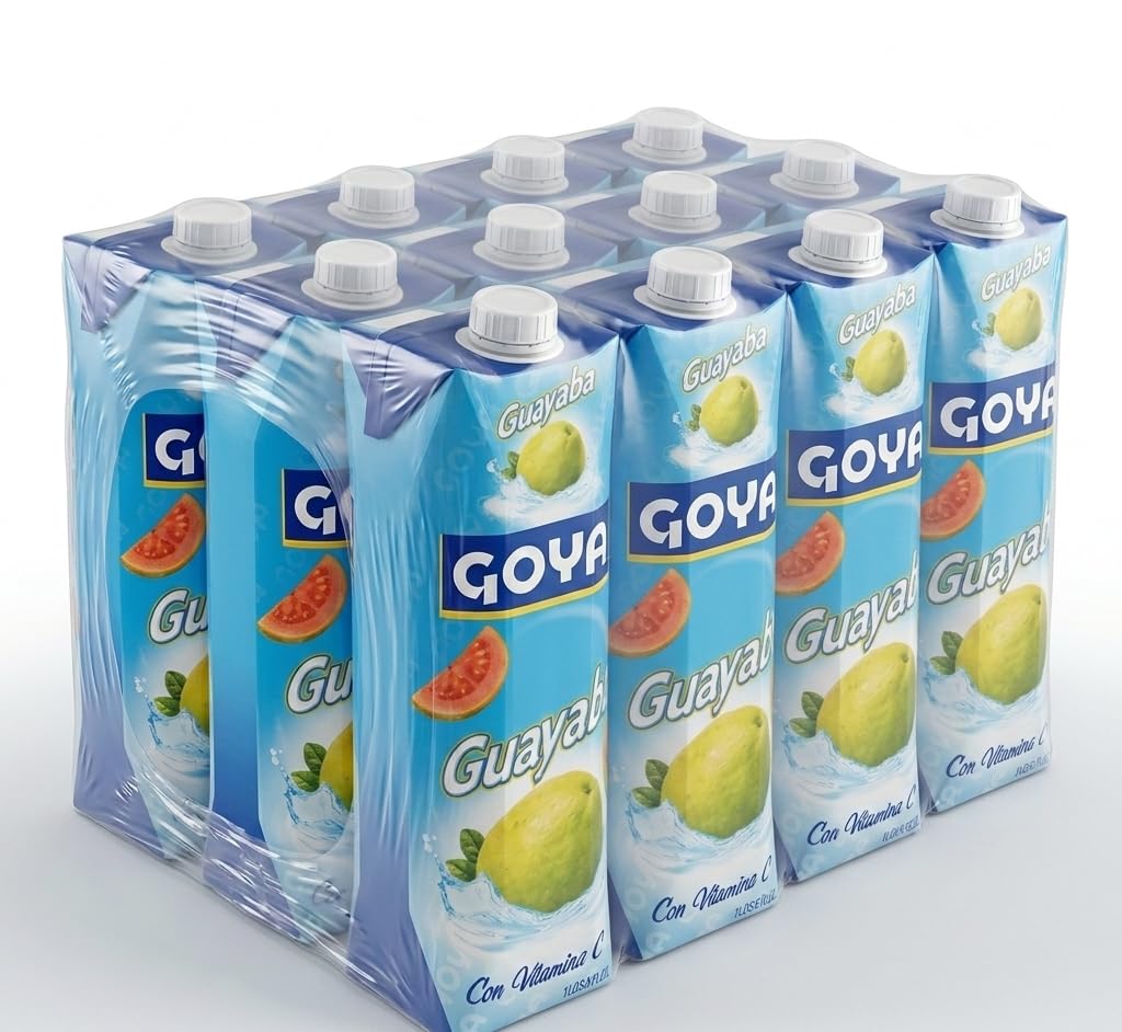 Jugo de Guayaba con Vitamina C - Pack de 12 Bricks de 1 Litro - Néctar de Fruta Tropical Refrescante - Formato Familiar Ahorro de 12L - Goya - Ideal para Desayunos, Cócteles y Postres - NEXU