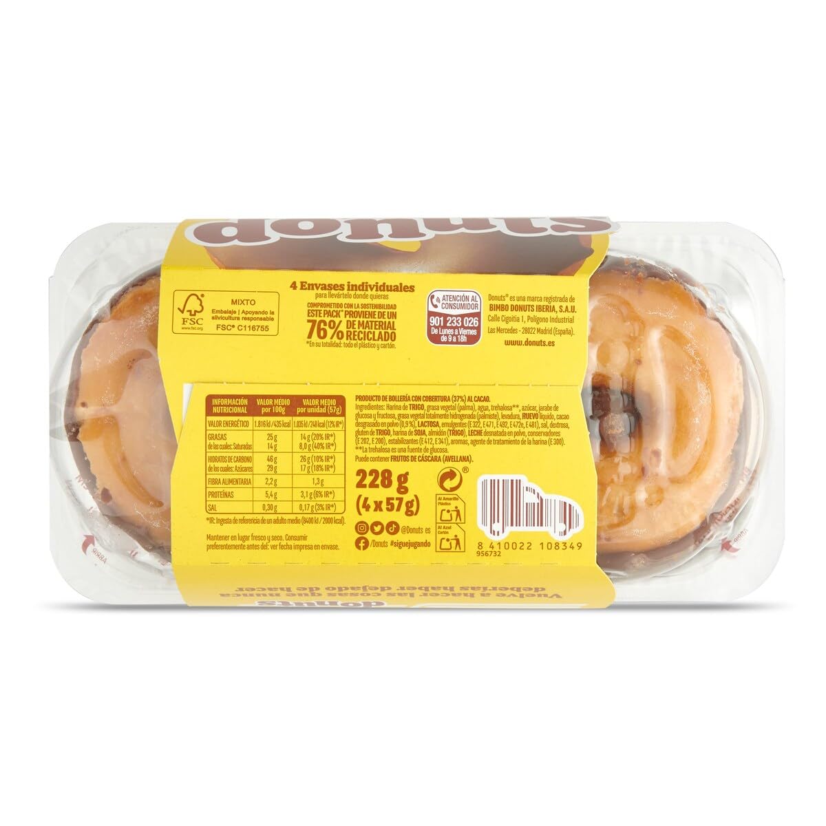 Donuts Fondant - Rosquillas Cubierta con Crujiente Chocolate Fondant 4 unidades, 228 g