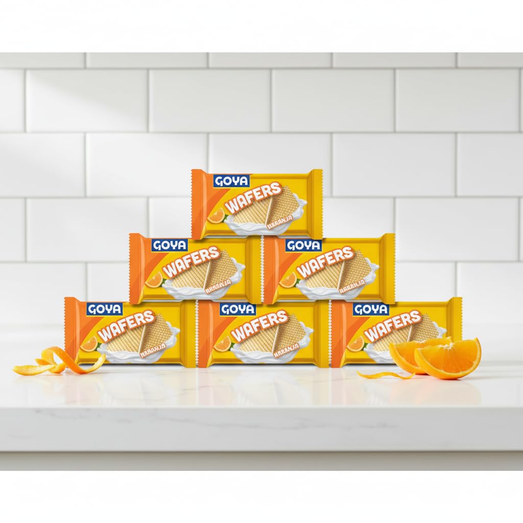 Wafers Galletas de Barquillo Sabor Naranja - Pack de 6 Paquetes de 95g - Snack Crujiente con Relleno Cremoso para Niños y Adultos - Goya - NEXU