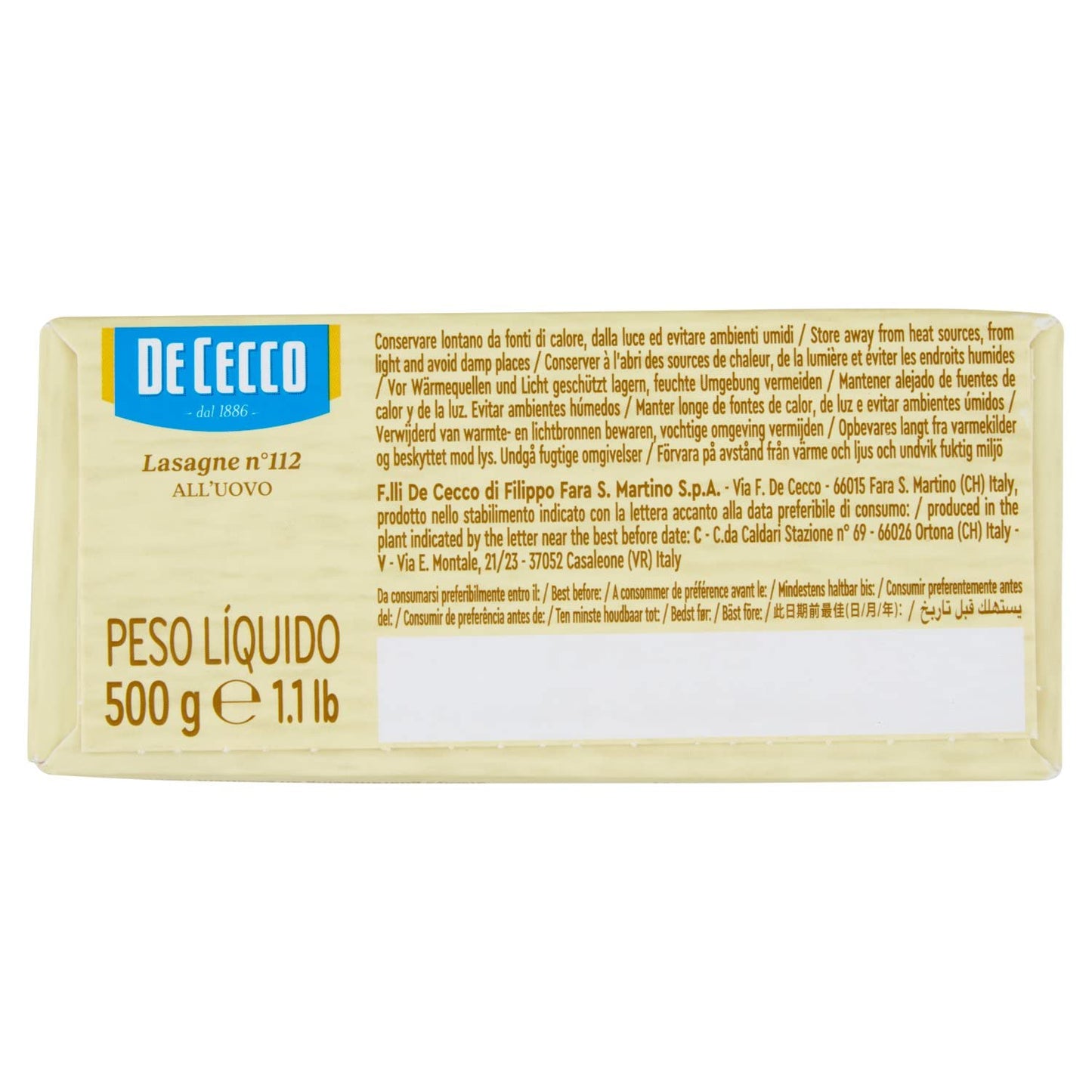 De cecco n.112 lasagna all'uovo gr.500 (1000035754)