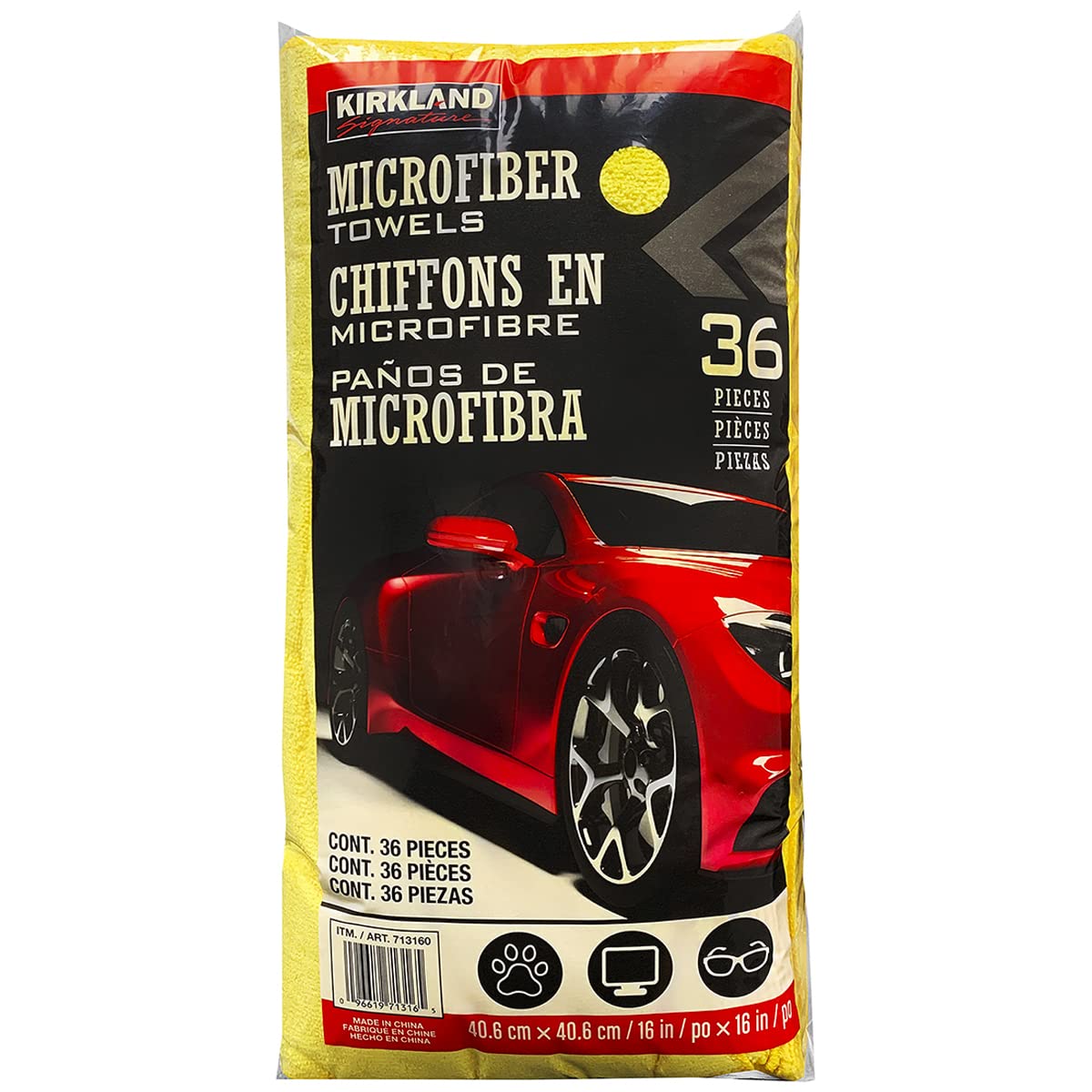 Kirkland Signature 713160 Toallas de Microfibra Ultra afelpadas, Paquete de 36, Amarillo, 16 Pulgadas de Alto x 16 Pulgadas de Ancho