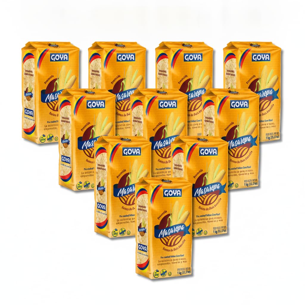 Harina de Maíz Amarillo Precocida - Pack de 10 x 1 kg - Sin Gluten y No-OMG - Perfecta para Arepas, Empanadas y Tamales - Goya - NEXU