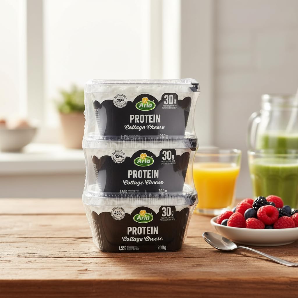 Queso Cottage - Pack de 3 x 200g (600g) - Alto Contenido Proteico (30g por Tarrina) - Bajo en Grasa 1,5% - Arla Protein - Snack Saludable para Deportistas y Dietas Fitness - NEXU