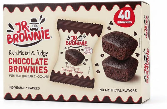 Brownies de Chocolate con Auténtico Chocolate Belga, Caja de 40 Unidades - Snack Dulce sin Aceite de Palma, Mr. Brownie, Sin GMO, Envueltos Individualmente - NEXU