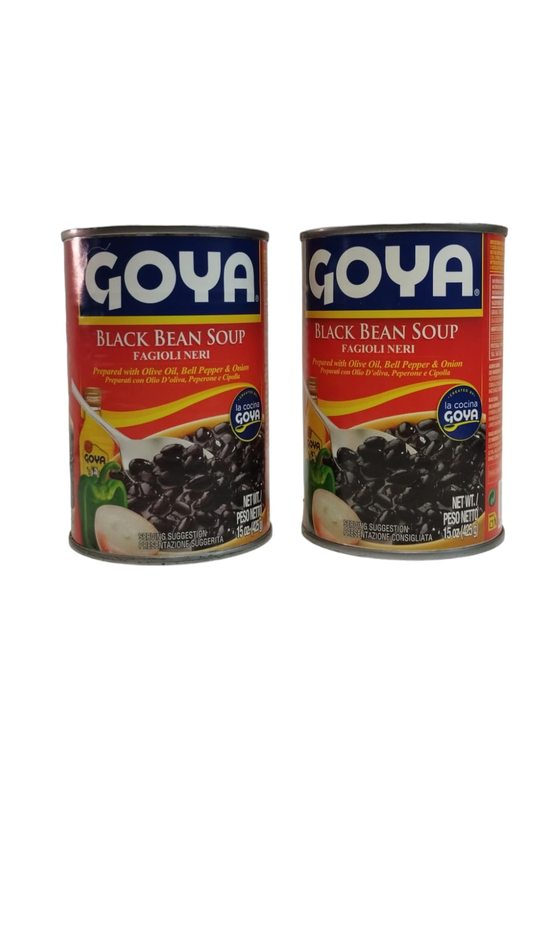 FRIJOLES NEGROS - GOYA - Preparados con aceite de oliva, Pimienta y Cebolla - LATA - PACK DE 2-425 G CADA UNO