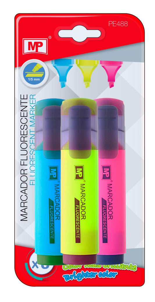 MP PE488 - Pack de 3 marcadores, fluorescente