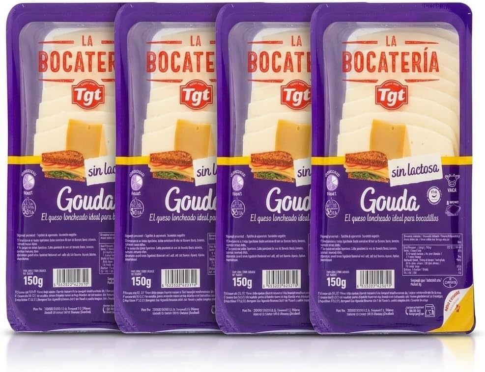 Queso Gouda Sin Lactosa Loncheado - Pack Ahorro 4 Unidades x 150g - Queso Suave para Sándwiches y Bocadillos - La Bocatería TGT - Alto en Proteína - NEXU