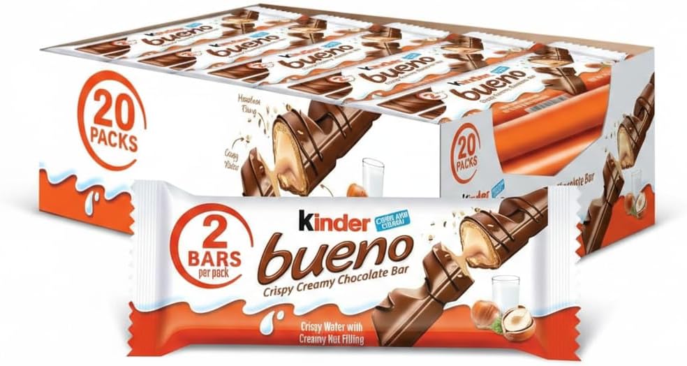 Caja de 20 Packs Dobles de Barritas de Chocolate con Leche, Oblea Crujiente y Relleno Cremoso de Avellana - Kinder Bueno - Formato Ahorro Ideal para Merienda y Oficina - NEXU