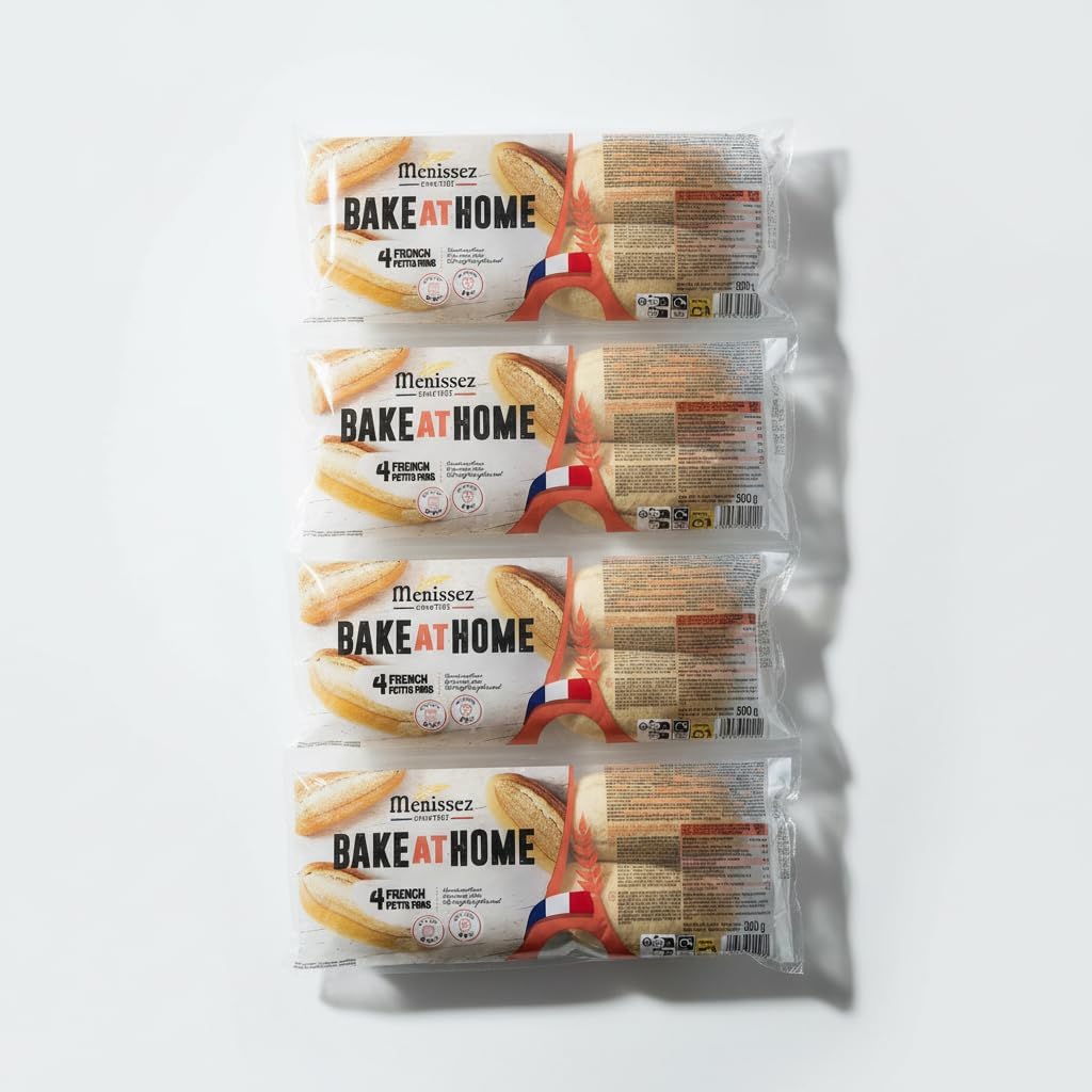 Pack de 4 Envases de 4 Panecillos Franceses Petits Pains (1.2kg Total) - Pan Precocido para Horno y Air Fryer -Menissez Bake at Home - Receta Tradicional Francesa - 16 Unidades - NEXU