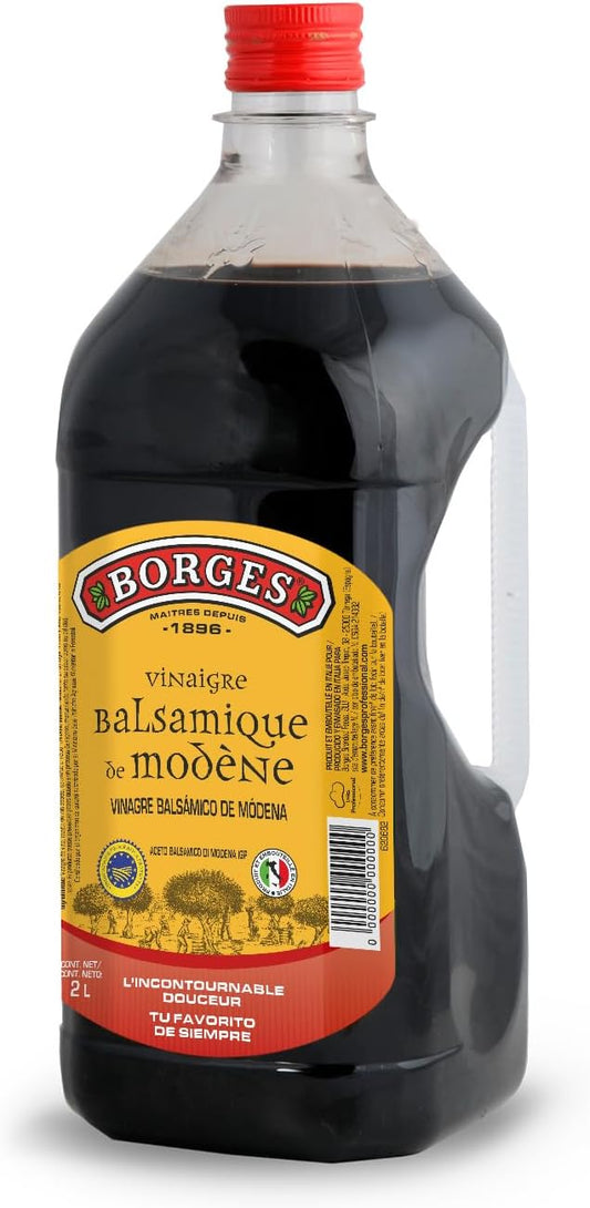 Borges - Vinagre Balsámico de Módena - Con denominación de Origen I.G.P. - Sin Azúcares añadidos - Ideal para ensaladas, pescados, carnes y verduras - Botella 2L.