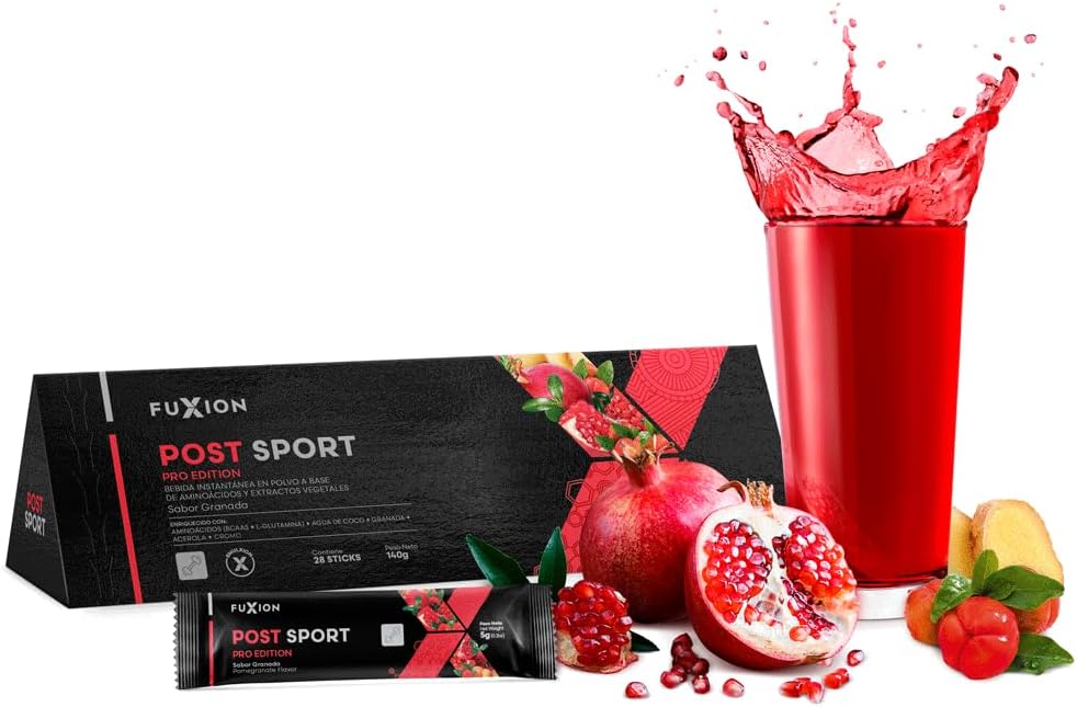 FUXION - POST SPORT – TÉ Bebida Deportiva con BCAAs, Glutamina y Agua de Coco | Recuperación Muscular Despues Entrenamiento | 1 CAJA CON 28 Sobres x 5g | Reposición de Electrolitos