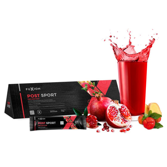 FUXION - POST SPORT – TÉ Bebida Deportiva con BCAAs, Glutamina y Agua de Coco | Recuperación Muscular Despues Entrenamiento | 1 CAJA CON 28 Sobres x 5g | Reposición de Electrolitos