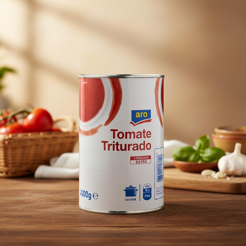 Tomate Triturado Categoría Extra - Tomate Natural 100% Origen España - Formato Ahorro 4kg para Hostelería y Hogar - Aro - Sin Gluten, No-GMO y Sin Aditivos Innecesarios - NEXU