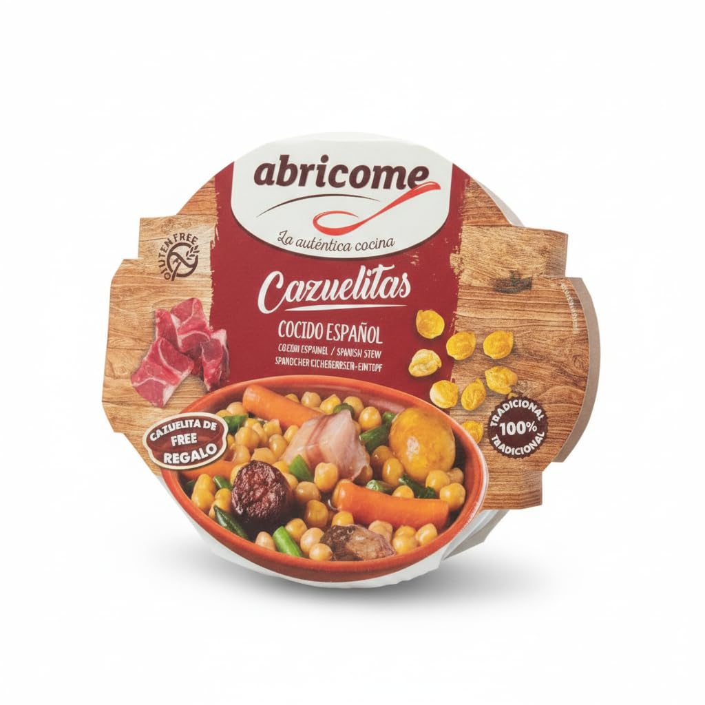 Cocido Español - Plato Preparado Tradicional 415g con Carne de Vacuno y Garbanzos - Sin Gluten - Incluye Cazuelita de Barro de Regalo - Receta Casera Lista en 2 Minutos - NEXU