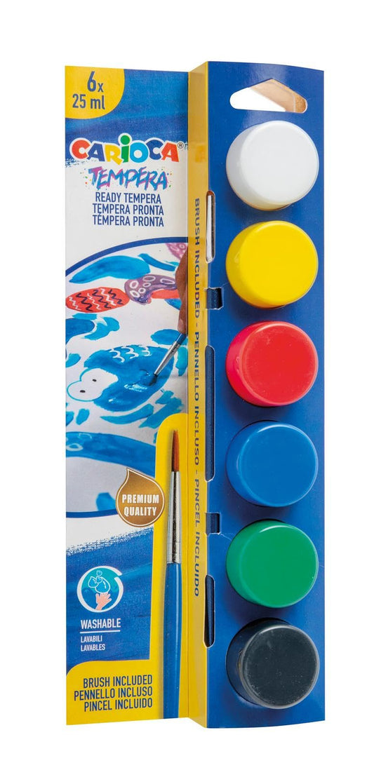 CARIOCA TEMPERA - Cepillo de pintura al agua (6 x 25 ml, 6 colores, 6 colores)