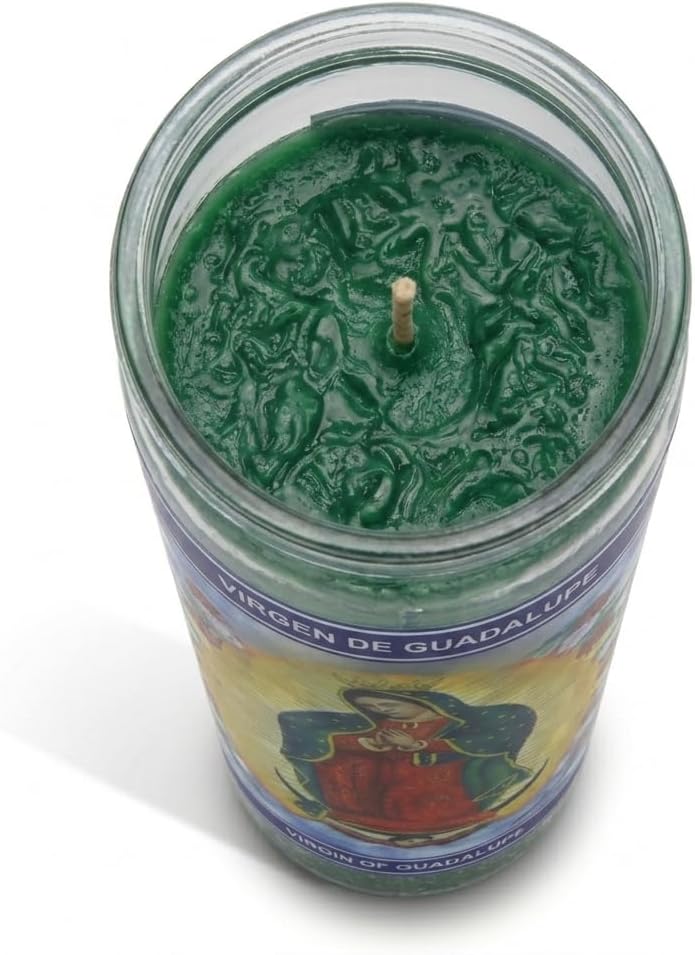 Velón de la Virgen de Guadalupe - Pack de 1 Unidad - Cirio de Parafina Blanca en Envase de Cristal, 21 cm - Vela de Oración - GOYA - Larga Duración (7 Días) para Paz y Bendición - NEXU