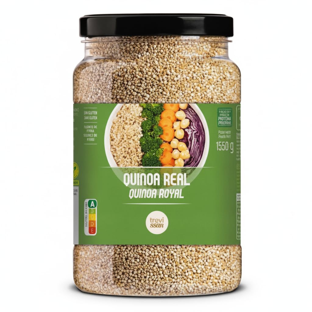 Quinoa Real Blanca 1550g - Superalimento de Grano Entero Natural - Sin Gluten - Alto Contenido en Proteína y Fibra - Nutri-Score A - Trevissan - Con Cierre de Rosca - NEXU
