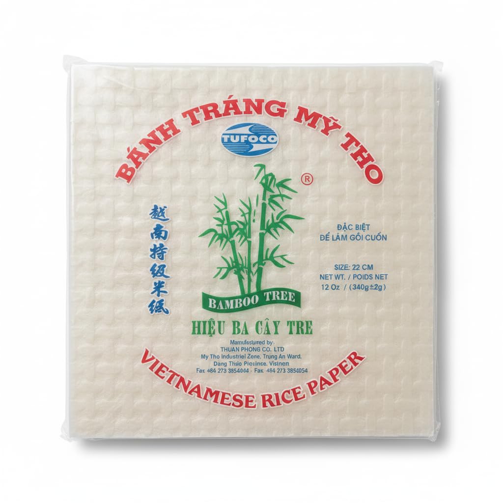 Láminas de Papel de Arroz y Tapioca Cuadradas 22cm, 340g - Obleas para Rollitos de Primavera Vietnamitas y Gỏi Cuốn - Textura Flexible y Resistente - Pack de 340g - NEXU