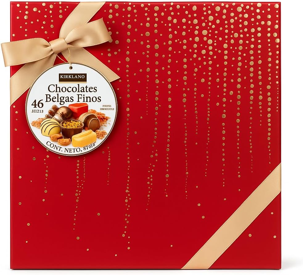 Chocolates Belgas de Lujo Signature | Caja Surtida con 46 Piezas | Chocolate Negro, con Leche y Blanco | Pralinés Rellenos con Avellana, Caramelo y Ganache | Ideal para Regalo (COLOR ROJO) NEXUSELL