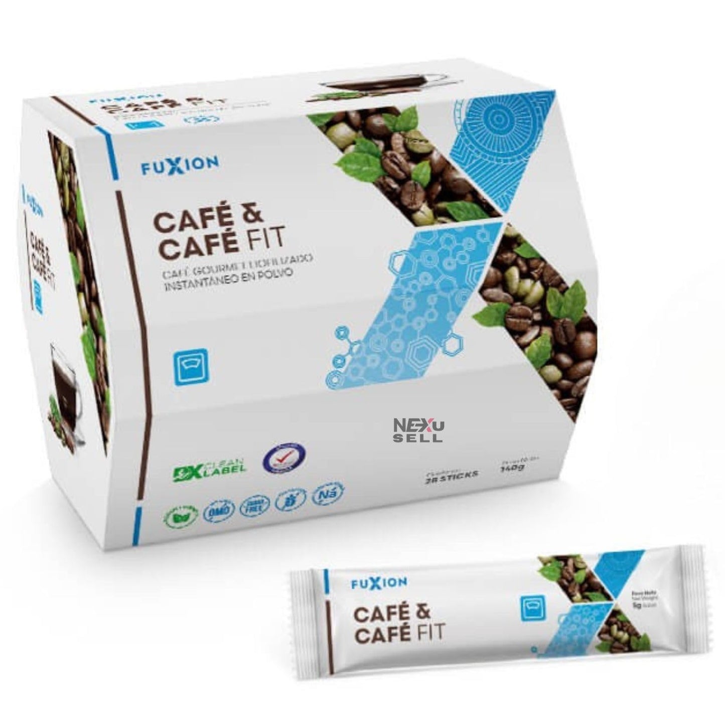 FUXION - Café FIT Gourmet con GRANOS Verde para Control de Peso y Energía Natural | Café Instantáneo Liofilizado | Apoyo Metabólico | 1 CAJA CON 28 Sticks | Sabor Suave Colombiano