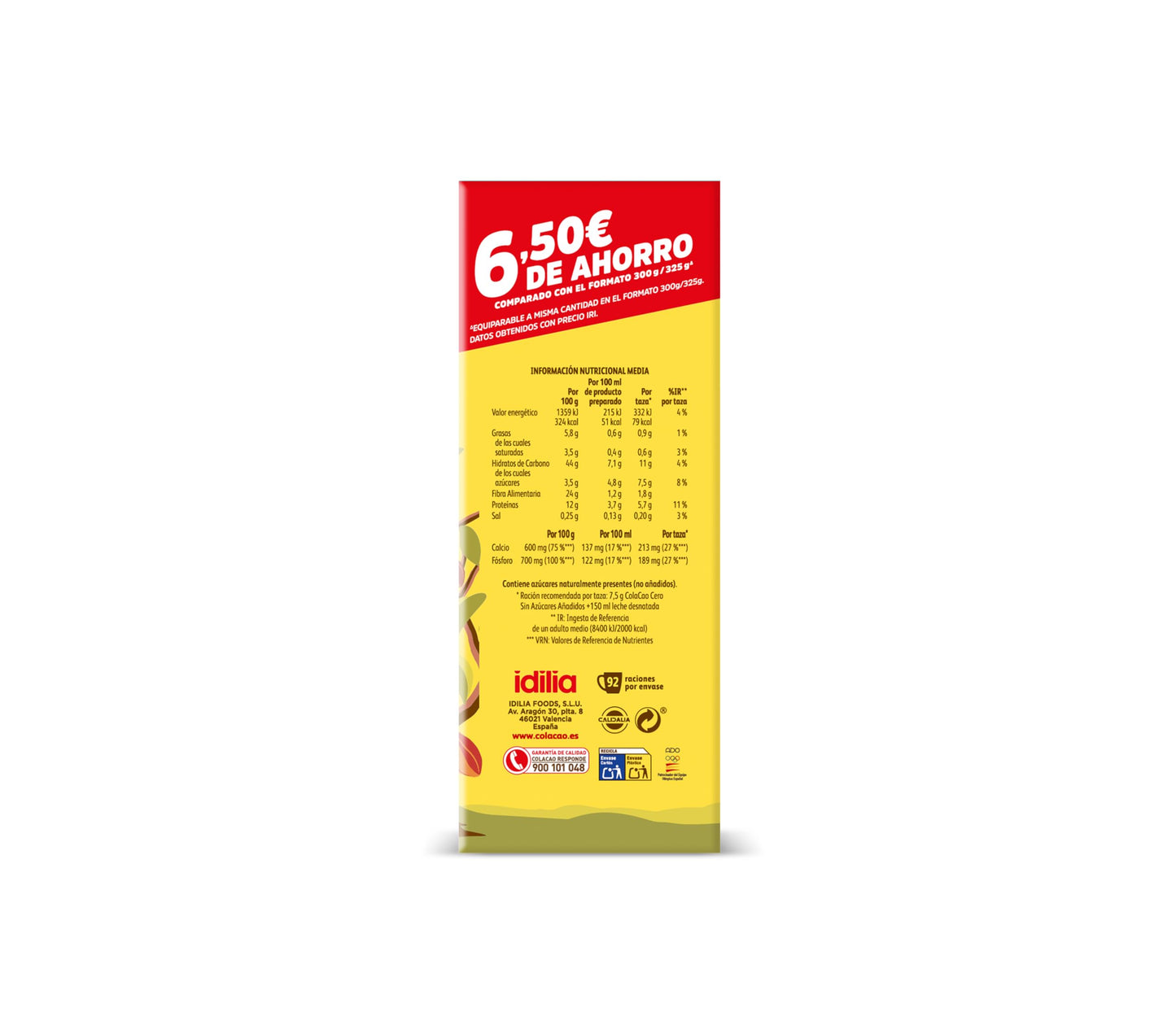 ColaCao Cero, Cacao Soluble sin Azúcares Añadidos, 1,3 kg, 92 Raciones