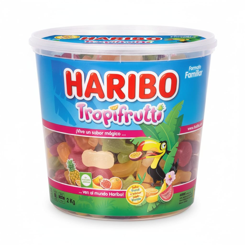 Gominolas Tropifrutti - Caramelos de Goma con Sabor a Frutas Tropicales - Gominolas Blandas Sin Colorantes Artificiales - Formato Ahorro Familiar - Tarrina Reutilizable 2 kg - NEXU