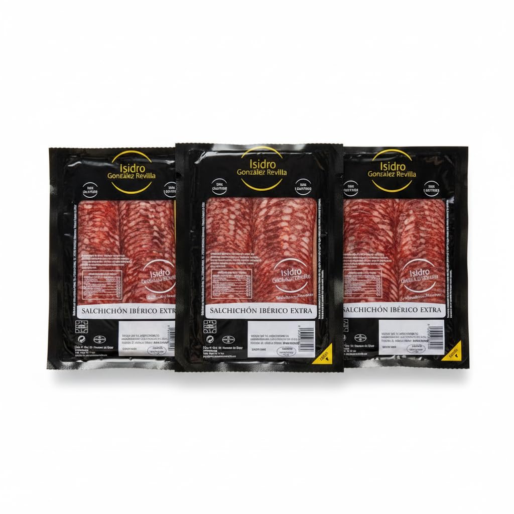 Salchichón Ibérico Extra - Pack 3 Unidades 200g - (Total 600g) - Embutido Tradicional - Sin Gluten y Sin Lactosa - Isidro González Revilla - Envasado al Vacío Formato Ahorro - NEXU