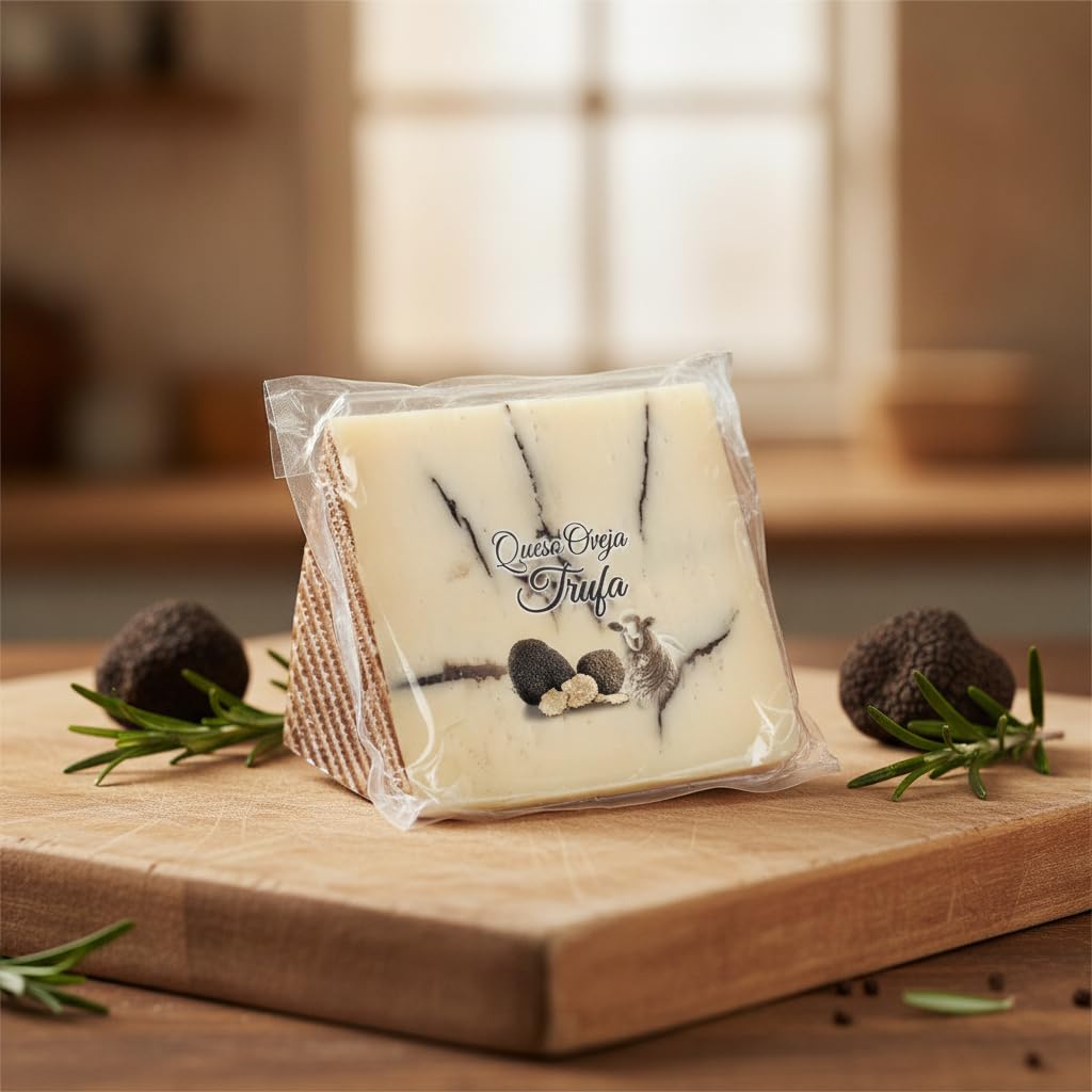 Queso de Oveja Curado con Trufa Negra - Pack de 2 Cuñas de 250g (500g Total) - Elaborado con Leche de Oveja - Sabor Gourmet para Tablas y Aperitivos - Envasado al Vacío - NEXU