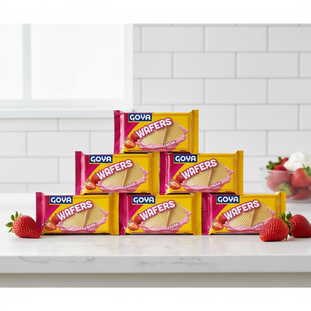 Wafers Fresa 95g - Galletas de Barquillo Crujiente Rellenas con Crema Sabor Fresa - Snack Dulce para Postres, Helados y Merienda - Goya - NEXU