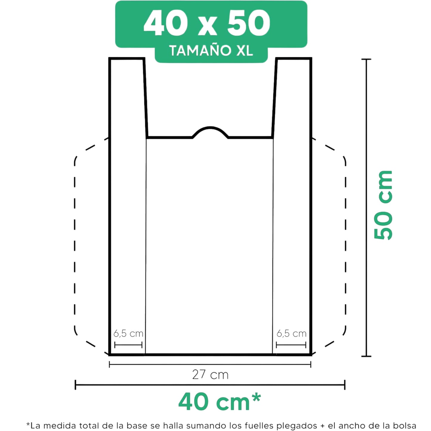 Bolsas Tipo Camiseta | Plástico 70% Reciclado · Tamaño 40x50 cm | 100 Uds | Aptas Uso Alimentario, Resistentes, Reutilizables | Cumple todas las normativas