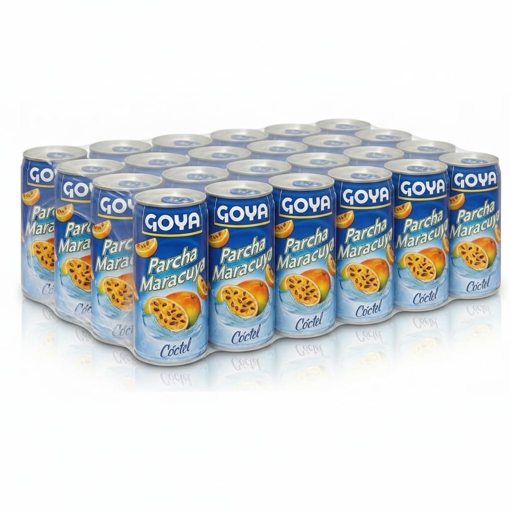Bebida de Maracuyá (Parcha) - Pack de 24 Latas de 284ml - Zumo de Fruta de la Pasión - Refrescante para Cócteles, Postres y Eventos Familiares - Goya - Sabor Exótico y Natural - NEXU