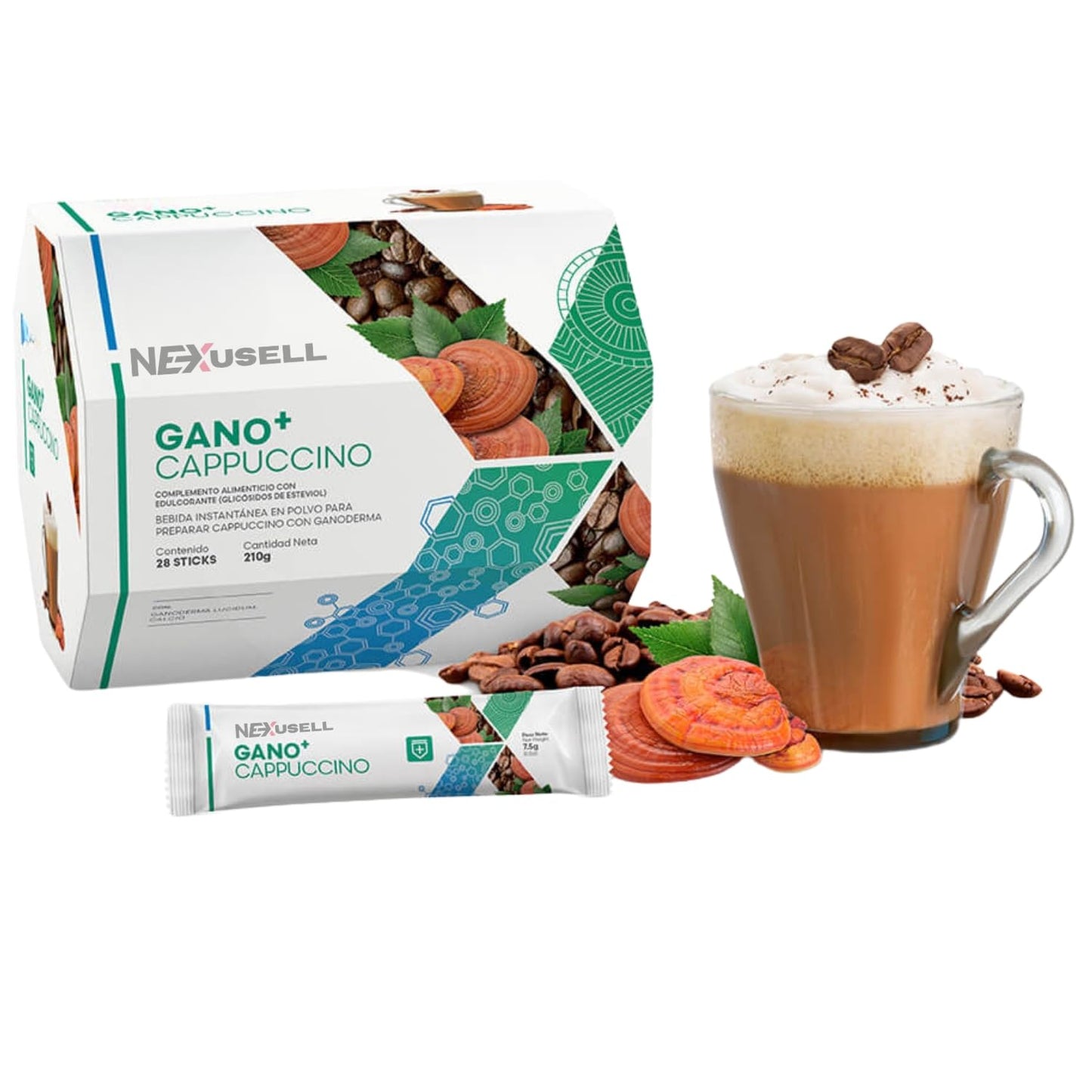 CAFÉ GANO+ CAPPUCCINO - con Ganoderma Lucidum y Micronutrientes – Bebida Instantánea Funcional Antioxidante |1 CAJA de 28 Sobres DE 7,5GR | Sabor Suave y Natural | Apoyo Inmunológico Diario