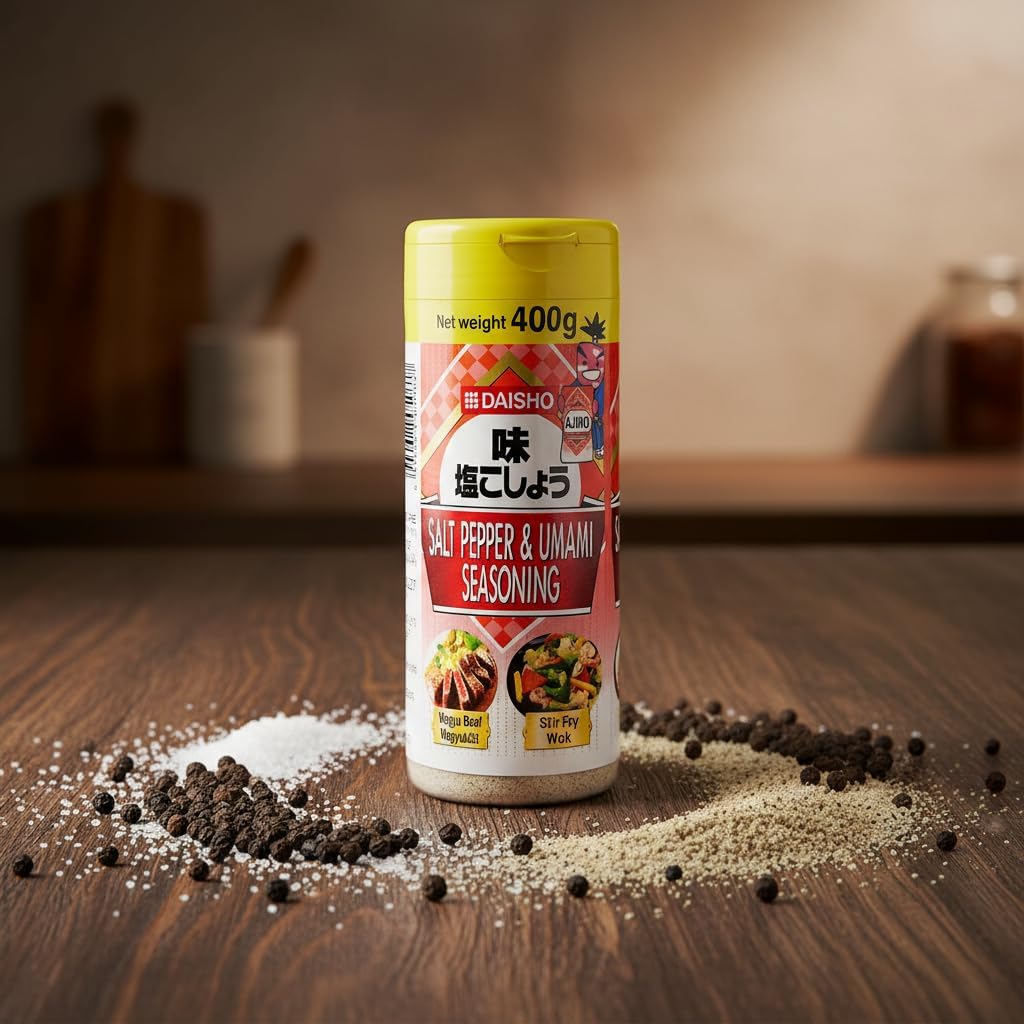Daisho Sazonador Japonés de Sal, Pimienta y Umami 400g - Condimento Profesional para Carne, Wagyu, Salteados al Wok y Barbacoa - Potenciador de Sabor Auténtico de Japón