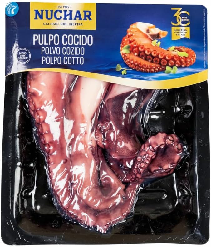 Pulpo Cocido 500g - 3 a 4 Patas de Pulpo Listo para Comer - Rico en Proteínas, Bajo en Grasas y Carbohidratos - Nuchar -Origen Atlántico FAO 34 - NEXU