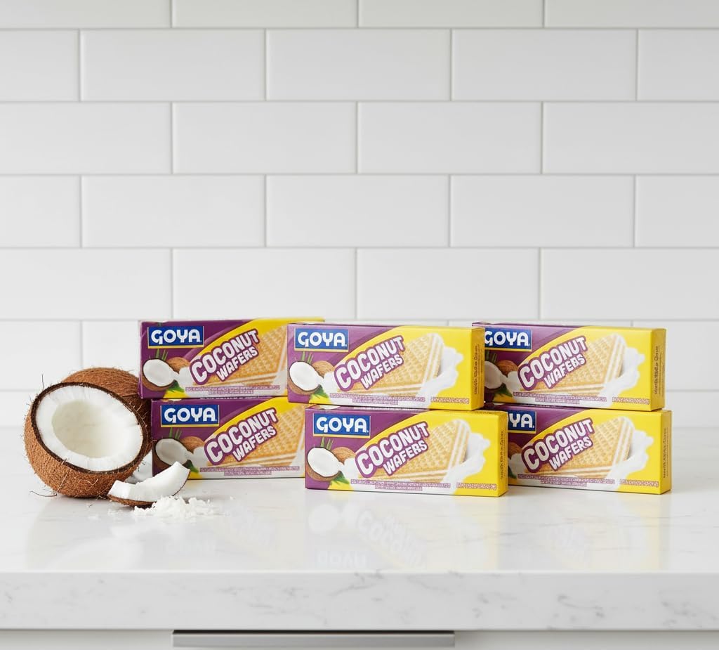 Galletas Wafer de Coco - Pack de 6 Unidades (140g c/u) - Galletas Crujientes Rellenas de Crema de Coco Natural - Goya - Ideal para Merienda y Postre - NEXU