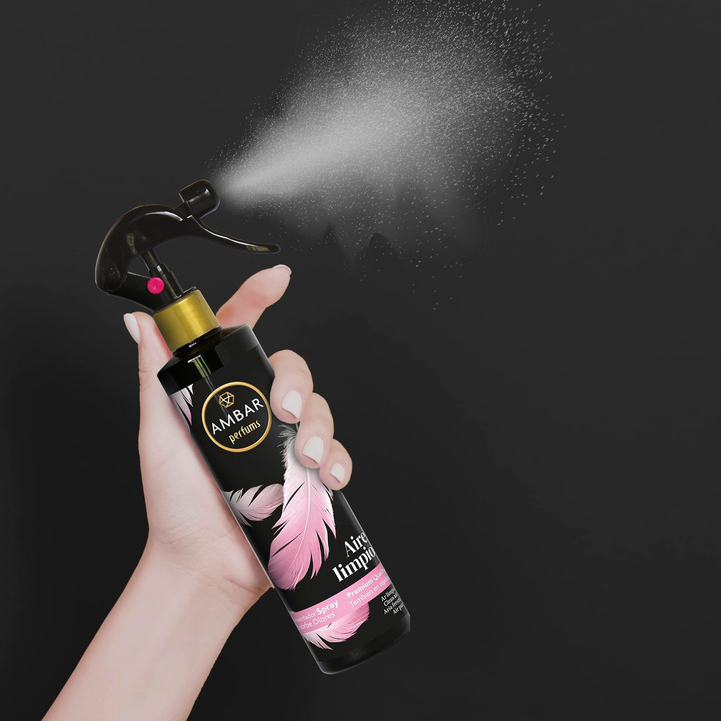 Ambar Perfums - Ambientador Spray Absorbe Olores Aire Limpio Especial Tejidos, ¡No mancha! Pack de 4 uds de 280 ml.