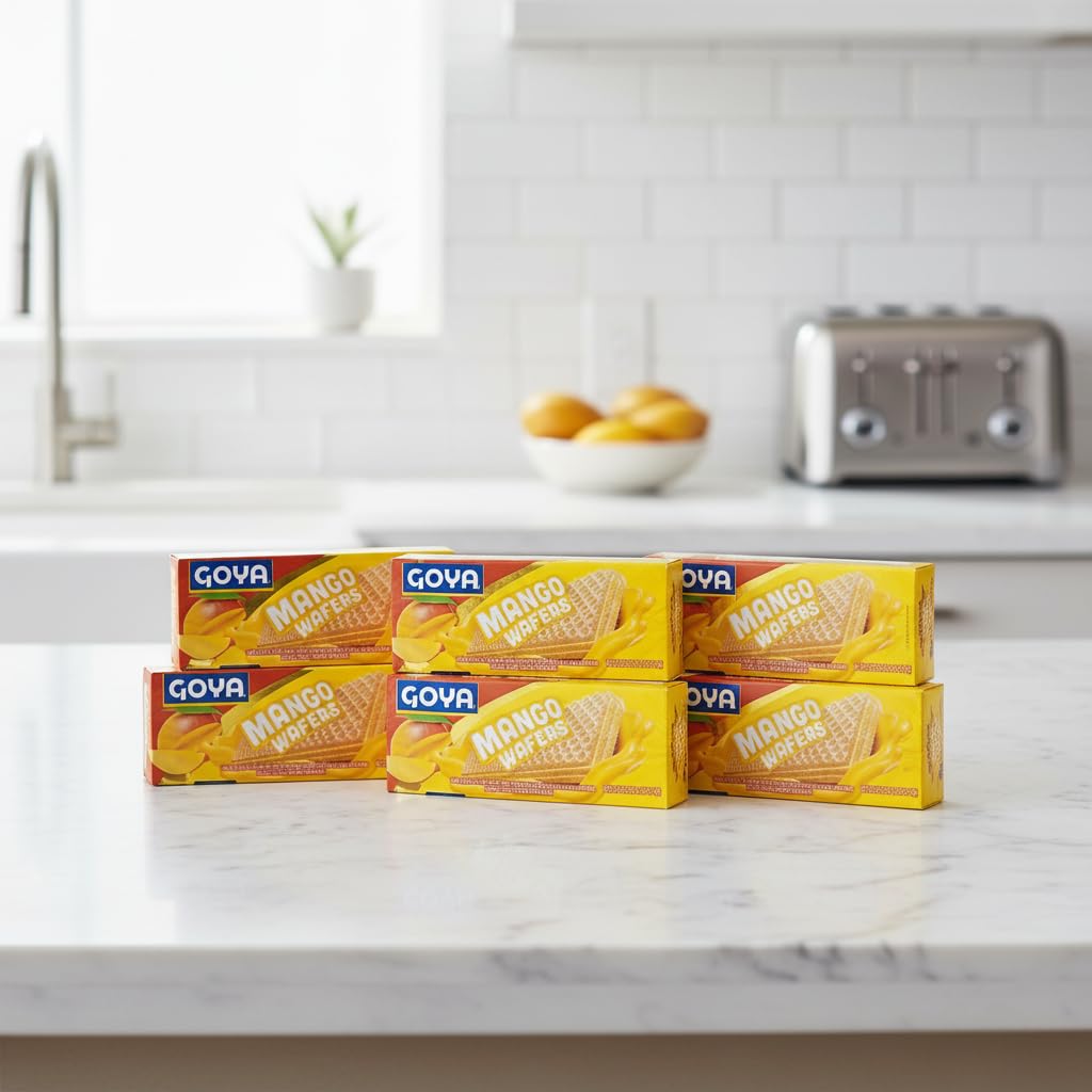 Mango Wafers - Pack de 6 Galletas Wafer Crujientes con Crema de Mango, 140g cada una - Snack Tropical de Toda la Familia - Goya - NEXU