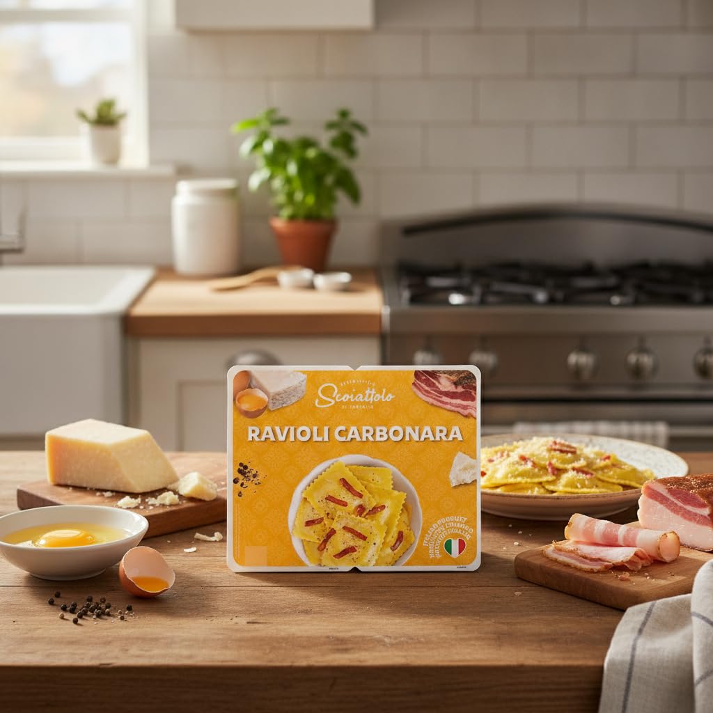 Ravioli Carbonara - Pasta Fresca al Huevo Italiana con Panceta, Guanciale y Queso Pecorino Romano DOP - Pack Ahorro 908g (2 x 454g) - Cocción Rápida 3 Minutos - NEXU