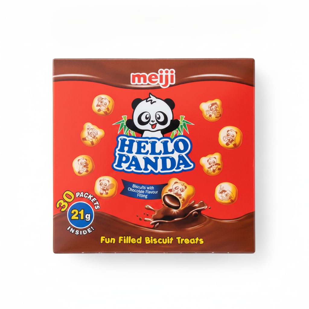 Galletas Crujientes Rellenas de Sabor Chocolate - Pack de 30 Bolsitas Individuales (630g) - Merienda Ideal para Niños y Snack para Llevar - Formato Ahorro con Dibujos de Pandas - NEXU