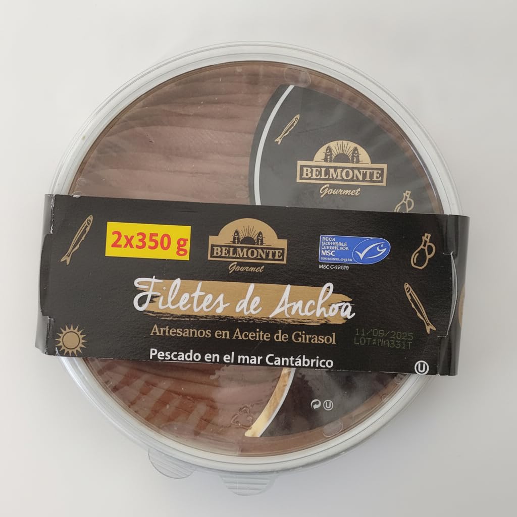 Pack de 2 Filetes de Anchoa del Cantábrico en Aceite - 2 x 350g - Anchoas Artesanales - Formato Ahorro para Hogar y Hostelería - Belmonte - NEXU