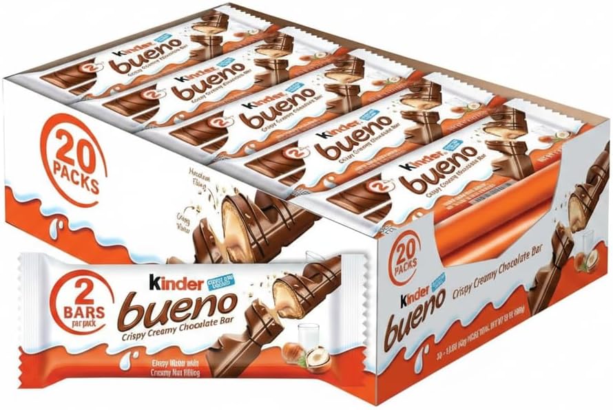 Caja de 20 Packs Dobles de Barritas de Chocolate con Leche, Oblea Crujiente y Relleno Cremoso de Avellana - Kinder Bueno - Formato Ahorro Ideal para Merienda y Oficina - NEXU